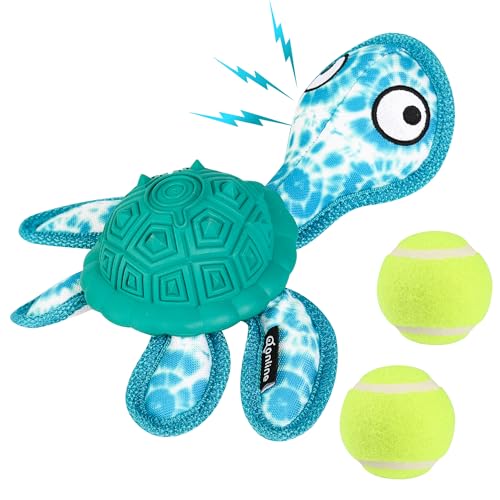 Dog Chew Toys,Puppy Teeth Chew Toys Durable Rubber Material Turtle Shape Dog Toys with 2 Tennis Ball (Green) - color: Green