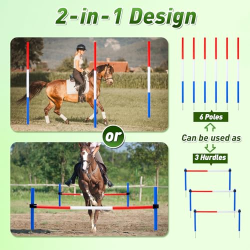 6 Pcs Pole Bending Poles for Horses,6FT Adjustable Equestrian Training Equipment for Horses,Agility Poles for Horses,Soccer & Dog,Red, White, Blue