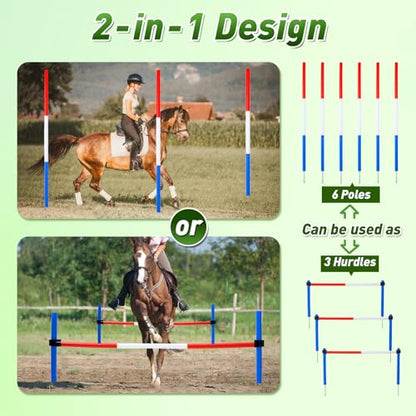 6 Pcs Pole Bending Poles for Horses,6FT Adjustable Equestrian Training Equipment for Horses,Agility Poles for Horses,Soccer & Dog,Red, White, Blue
