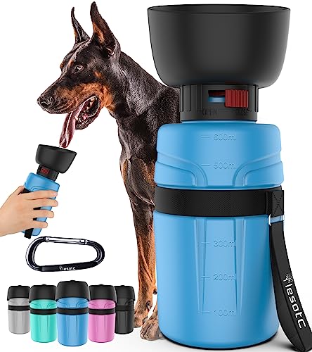 lesotc Portable Dog Water Bottle, Dog Travel Water Bottle, Leak Proof Dog Water Bowl Dispenser, Collapsible Pet Water Bottles for Dogs Essentials, Walking, Hiking Gear, On the Go, Traveling, BPA Free - color: Blue, size: 21OZ
