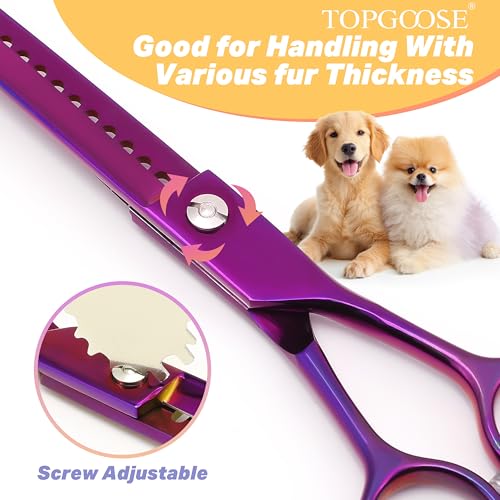 7.5" Dog Grooming Scissor - Professional Thinning Chunker Shear with 18 Teeth Japanese Stainless Steel Hair Scissors for Dogs, Cats and Other Pets (Chunker, Purple) - color: Purple