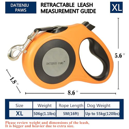 XL 16FT Retractable Dog Leash for Large Dog up to 120 lbs, Chew Proof Steel Wire Extender, One-Hand Brake & Lock, Tangle-Free Heavy Duty Walking Leash XL Orange - color: Orange