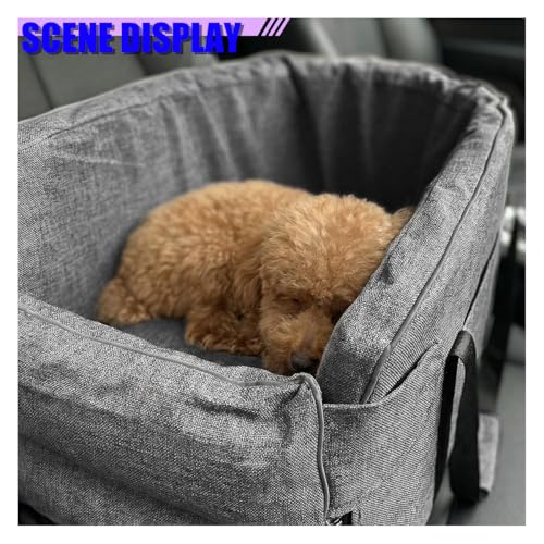 Small Dog Car Center Console Seat, Soft Portable Pet Booster Seat with Safety Tethers, Leash & Storage Pocket, Anti-Collapse Car Armrest Puppy Travel Bed for Cars, SUVs, Trucks (Darkgray) - color: DarkGray