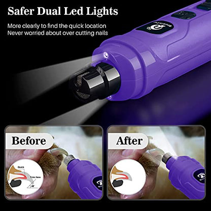 BOUSNIC Dog Nail Grinder with 2 LED Light - Super Quiet Pet Nail Grinder Powerful 2-Speed Electric Dog Nail Trimmer File Toenail Grinder for Puppy Small Medium Large Breed Dogs & Cats (Purple) - color: Purple