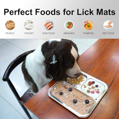 Kactoily Stainless Steel Lick Mat for Dogs and Cats, Large Slow Feeding Licking Pad with 46 Suction Cups, Wall/Floor/Crate Mounting, Peanut Butter Licking Pad for Boredom Reducer and Anxiety Relief - size: Large (1-Pack)