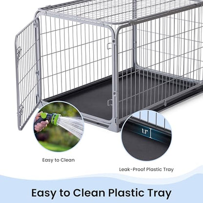 ZOMISIA Collapsible Dog Crate for Medium Dogs - 36 inch Escape Proof Metal Dog Kennel with Double Door, Easy Assembly Foldable Dog Cage with Removable Tray, Indoor Outdoor Use, Silver Gray - size: 36.2"L x 22.4"W x 23.0"H
