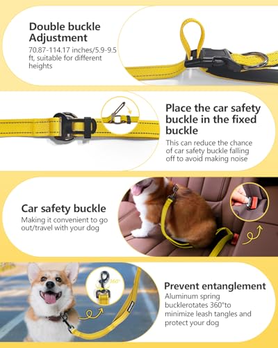 Hands Free Dog Leash with Seatbelt, 9.5 FT Adjustable Handheld/Crossbody/Waist Leash for Dog Walking, Reflective, 360° Tangle-Free, Shock Absorbing for Medium & Large Dogs. - color: Yellow