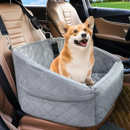 NEEZUKAR Dog Car Seat for Small Dogs,Detachable Washable Dog Booster Seat for Medium Dogs Under 30lbs, Pet Car Seat Travel Bed with Storage Pockets and Dog Safety Belt (Grey) - color: Grey