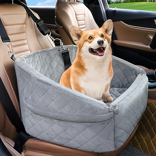 NEEZUKAR Dog Car Seat for Small Dogs,Detachable Washable Dog Booster Seat for Medium Dogs Under 30lbs, Pet Car Seat Travel Bed with Storage Pockets and Dog Safety Belt (Grey) - color: Grey