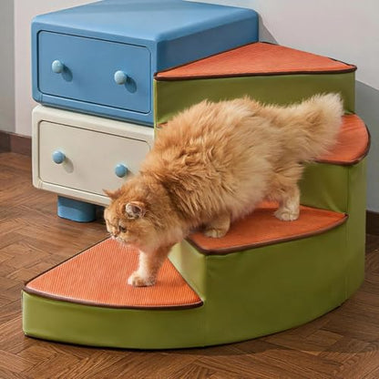 Curved Dog Stairs for Small Dogs & Cats – Pet Steps with Non-Slip Textured Surface, Removable Washable Cover & High-Density Foam(Brown,4-Step) - color: Brown, size: 4-Step