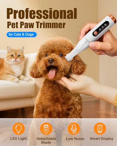 Dog Paw Trimmer for Precision Shaver, Cordless Small Pet Paw Grooming Trimmer, Low Noise for Trimming Dog's Hair Around Paws, Eyes, Ears, Face, Butt(White)