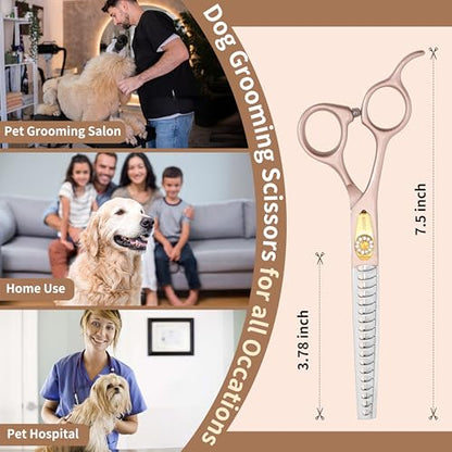 Thinning Shears for Dogs and Cats Pet Grooming Scissors Chunkers Shears 440C Stainless Steel Professional Dog Trimming Scissors 7.5'' (Rose Gold, Chunker) - color: Rose Gold