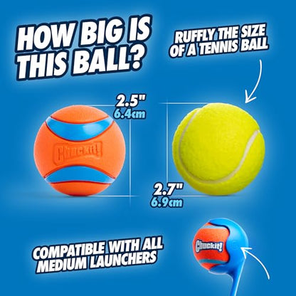 Chuckit! Ultra Ball Dog Toy - Medium Bouncy Fetch Balls For Dogs 20-60 lbs - Made from Durable Rubber - Floating Water Pet Toys - Size Medium - 2.5-inch Diameter - Pack of 4 - size: Medium, style: Medium (4 Pack)