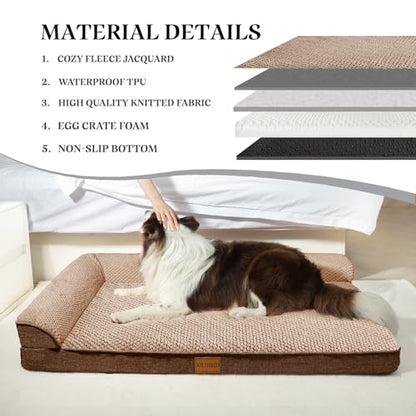 Orthopedic XL Dog Bed Large Sized Dog 42''X28'', Waterproof L Bolster Egg Crate Foam Big Pet Crate Beds with Washable Removable Cover, Non-Slip Soft Pet Couch Sleep Mat, Brown - color: Brown, size: XL:42x28x3.5 IN
