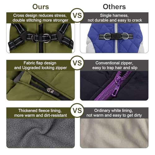 Dog Winter Coat, Warm Dog Jacket Reflective Adjustable Fleece Vest with Harness Built in, Windproof Pet Snow Jacket Snowsuit with Zipper for Small Medium Dogs, Green XS - color: Green, size: X-Small