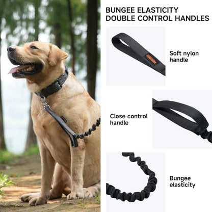 EXCELLENT ELITE SPANKER Military Bungee Dog Leash Elastic Leads Rope with 2 Padded Control Handle for Medium and Small Dogs (Black) - color: Black