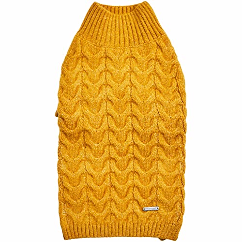 Blueberry Pet Classic Fuzzy Textured Knit Pullover Turtle-Neck Dog Sweater in Mustard Yellow, Back Length 14", Pack of 1 Clothes for Dogs - color: Mustard Yellow, Turtle-neck, size: 14 inch
