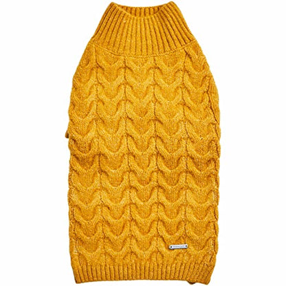 Blueberry Pet Classic Fuzzy Textured Knit Pullover Turtle-Neck Dog Sweater in Mustard Yellow, Back Length 14", Pack of 1 Clothes for Dogs - color: Mustard Yellow, Turtle-neck, size: 14 inch