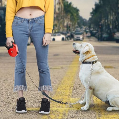 Idepet Heavy Duty Retractable Dog Leash for Small and Medium Dogs, Anti-Chewing Steel Chain Design,360 DegreeTangle-Free,Break and Lock System,26ft Leash Dog Walking (Red, Round Rope) - color: Red