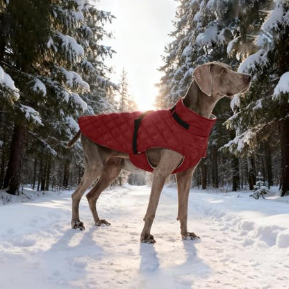 Kuoser Dog Coat Warm Fleece Lining Turtleneck Dog Jacket with Harness Built-in, Windproof Cold Weather Coats with Quick Release Buckle Pet Winter Snowsuit for Extra Large Dogs Great Dane, Red 3XL - color: Red, size: Xxx-large (Chest Girth: 42.5")