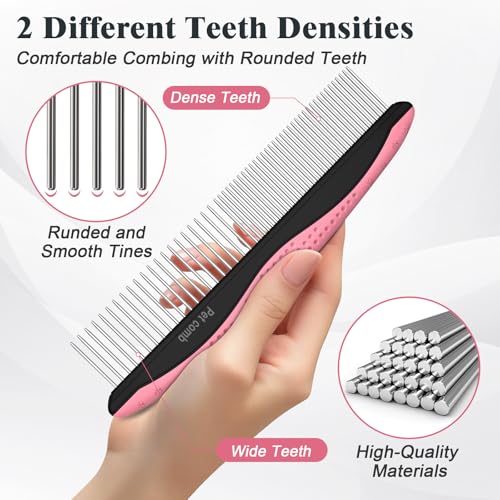 2PCS Self Cleaning Slicker Brush & Dog Comb - Skin Friendly Deshedding Grooming Tool for Dogs, Cats and Small Animals, Professional Deshedding Dematting Tool for Long and Short Haired Pets (Pink) - color: Pink