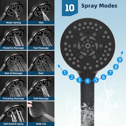 Hibbent All Metal CUPC Certified Shower Head, 10'' High Pressure Rainfall Shower Head, Handheld Showerhead Combo, 12'' Adjustable Extension Arm, 10 Sprays, 71'' Hose, Shower Holder, Oil Rubbed Bronze - color: Oil Rubbed Bronze, style: Square 10''