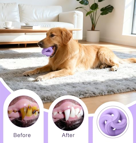 Natural Rubber Indestructible Dog Toys, Durable Dog Chew Toys for Aggressive Chewers - Interactive Dog Toy Balls for Anxiety Relief, Safe for Most Breeds, Fetch Training, 4", Purple - color: Purple