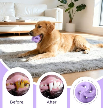 Natural Rubber Indestructible Dog Toys, Durable Dog Chew Toys for Aggressive Chewers - Interactive Dog Toy Balls for Anxiety Relief, Safe for Most Breeds, Fetch Training, 4", Purple - color: Purple