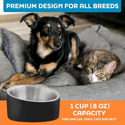 Master Pet Supply Stainless Steel Slanted Dog Cat Food Bowl - 8 oz Heavy Duty - Black Velvet, Double Wall Insulated, Non-Slip Elevated Bowl for French Bulldogs Pugs Cats, Anti Rust Dishwasher Safe - color: Black Velvet, size: 1 Cup (8 oz)