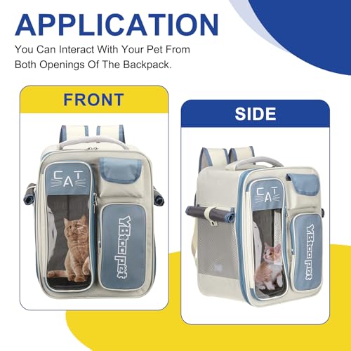 Pet Backpack Carrier, Portable and Ventilated, Oxford Cloth, Dogs Cats and Little Animals Travel Bag 12.99" Up to 16.5 Lbs, (Blue), Intended for Hiking/Camping/Traveling - color: Blue