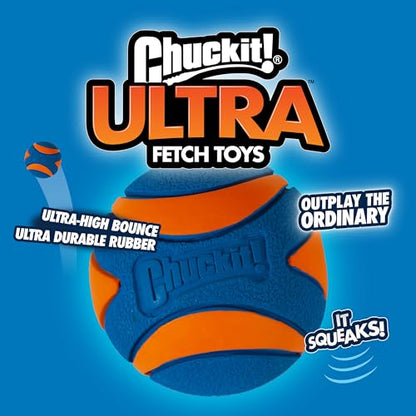 Chuckit! Ultra & Squeaker Ball Dog Toy - Medium Bouncy Fetch Balls for Dogs 20-60 lbs - Made from Durable Rubber - Floating Water Pet Toys - Size Medium - 2.5-inch Diameter - Pack of 3 - size: Medium, style: Squeaker & Ultra