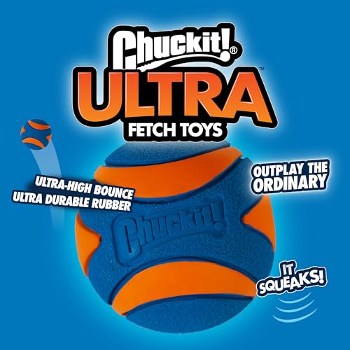 Chuckit! Ultra & Squeaker Ball Dog Toy - Medium Bouncy Fetch Balls for Dogs 20-60 lbs - Made from Durable Rubber - Floating Water Pet Toys - Size Medium - 2.5-inch Diameter - Pack of 3 - size: Medium, style: Squeaker & Ultra
