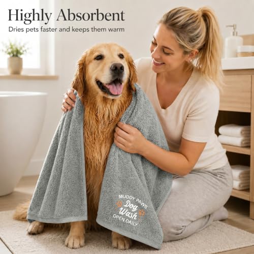 DAN RIVER Dog Towel - Pack of 1, 100% Cotton, 20x40, Ultra Soft 450 GSM, Super Absorbent & Quick Drying Towel for Dogs, Cats, and Other Pets, High Rise. - color: Silver