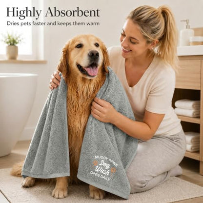 DAN RIVER Dog Towel - Pack of 1, 100% Cotton, 20x40, Ultra Soft 450 GSM, Super Absorbent & Quick Drying Towel for Dogs, Cats, and Other Pets, High Rise. - color: Silver