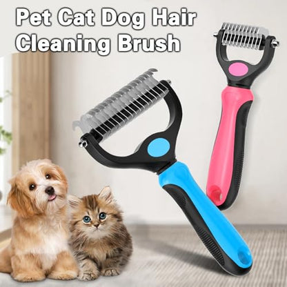 Pet Grooming Rake and Comb, Double-Sided Undercoat Detangling Dematting Tool, Stainless Steel, for Long and Short Hair Cats and Dogs (Red) - color: Red