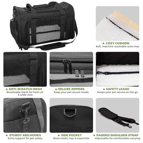 Soft-Sided Cat Carrier Expandable Pet Carrier Airline Approved Mesh Travel Carrier Up to 15lbs for Cats Small Dogs Collapsible Escape-Proof with Shoulder Strap Washable (18x11x11 Black) - color: Black, size: 11.0"L x 11.0"W x 18.0"H