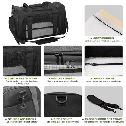 Soft-Sided Cat Carrier Expandable Pet Carrier Airline Approved Mesh Travel Carrier Up to 15lbs for Cats Small Dogs Collapsible Escape-Proof with Shoulder Strap Washable (18x11x11 Black) - color: Black, size: 11.0"L x 11.0"W x 18.0"H