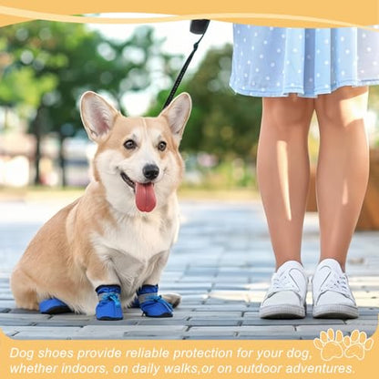 Dog Shoes Dog Boots, Paw Protector Anti-Slip Sole Winter with Reflective Strap Waterproof Soft, (4Pcs, Oxford,2.2x1.8, Blue), for Small Medium Puppies/Walking/Outdoor/Hardfloor
