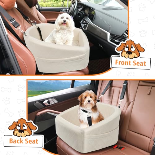NEEZUKAR Dog Car Seat for Small Medium Dogs,Detachable Washable Dog Booster Seat Under 30lbs, Pet Car Seat Travel Bed with Storage Pockets and Dog Safety Belt (White) - color: White