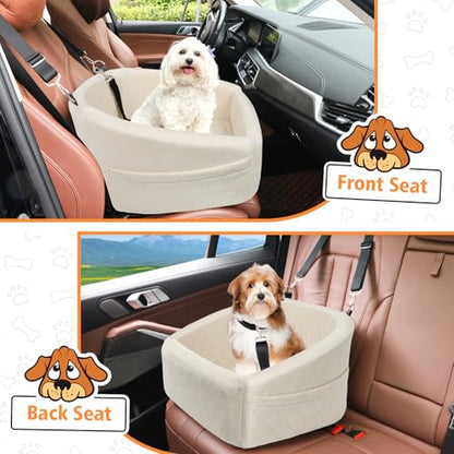 NEEZUKAR Dog Car Seat for Small Medium Dogs,Detachable Washable Dog Booster Seat Under 30lbs, Pet Car Seat Travel Bed with Storage Pockets and Dog Safety Belt (White) - color: White