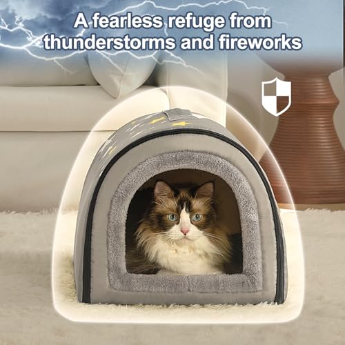 Jiupety Indoor Dog House, 2 in 1 Portable Foldable House Bed with Cover, Pet Tent & Cave Bed for Cats and Small Dogs, M(17"×14"×13"), Up to 9 Lb, Grey - style: M