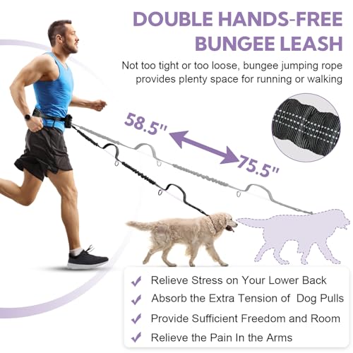 Hands Free Dog Leash, Shcok Abosoring Bungee with Double Padded Handles, Waist Leash for Dog Walking, with Bungee for Medium & Large Dog, Black Purple - color: Black/Purple