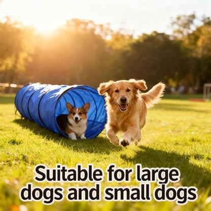 Dog Agility Tunnel with Carry Bag and Ground Spikes, Foldable 10-Foot Tunnel for Dog Training, Dog Agility Equipment for Outdoor, Backyard, Indoor Use, KINETOVOLTA