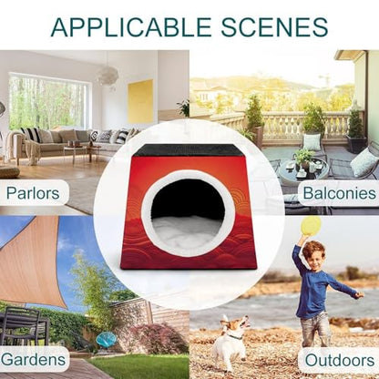 Collapsible Soft Dog Crate Pet Kennel Houses Red Sunrise Printed Lightweight Travel Crate Kennel Indoor & Outdoor, 13.8"x13.8"x11.8"