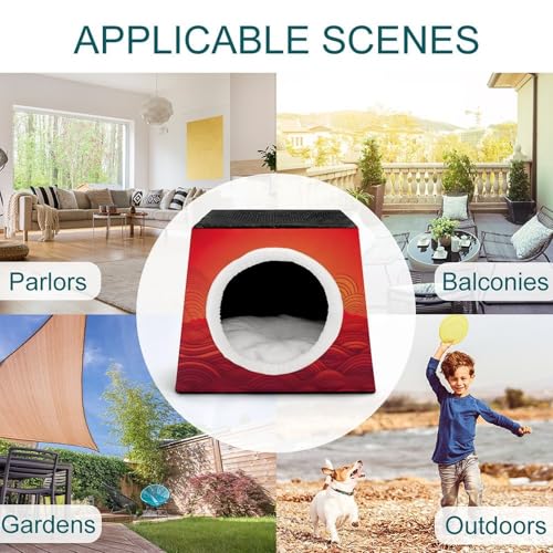 Collapsible Soft Dog Crate Pet Kennel Houses Red Sunrise Printed Lightweight Travel Crate Kennel Indoor & Outdoor, 13.8"x13.8"x11.8"