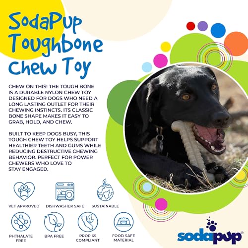 SodaPup Tough Bone – Durable Nylon Dog Chew Toy Made in USA from Non Toxic Pet Safe Food Safe Material for Aggressive Chewers, Dental Support, Mental Stimulation, Fresh Breath, & Problem Chewing - color: Brown Toughbone