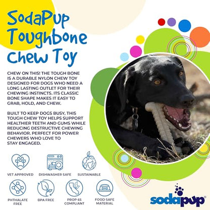 SodaPup Tough Bone – Durable Nylon Dog Chew Toy Made in USA from Non Toxic Pet Safe Food Safe Material for Aggressive Chewers, Dental Support, Mental Stimulation, Fresh Breath, & Problem Chewing - color: Brown Toughbone