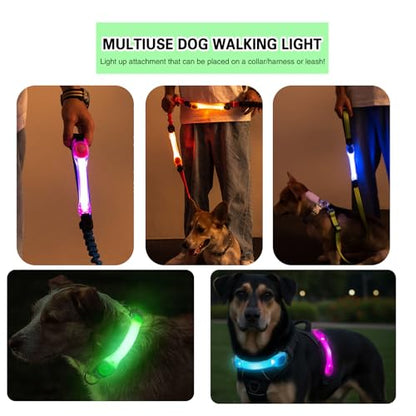 Heavy Duty Dog Leash and LED Light Set, LED Light with Nylon Stickers, Universal Glowing Accessories Easy to Attach Collar Leash and Harness, Safety LED Light Up Band for Dogs at Night Walking - color: Coyote Brown