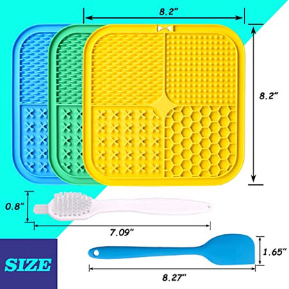Dog Licking Mat, 3 Pcs Large Licking Mat for Dogs with Suction for Anxiety, Peanut Butter Dog Licking Mat Slow Feeder Dispensing Treater Lick Pad for Dogs Cats Grooming Bathing and Training - color: Yellow&Green&Blue