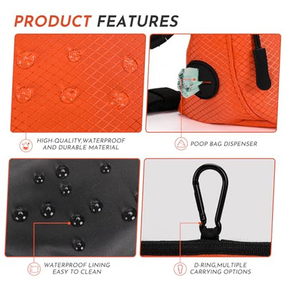 Dog Treat Pouch with Training Clicker, Treat Bag Fanny Pack with Magnetic and Zipper Closure Waterproof and Durable Treat Pouches for Pet Training Walking (Orange) - color: Orange